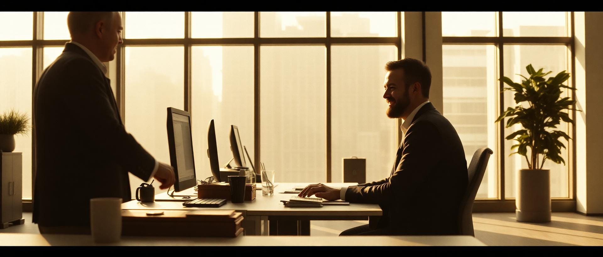 A new hire settling in on their first day at the office