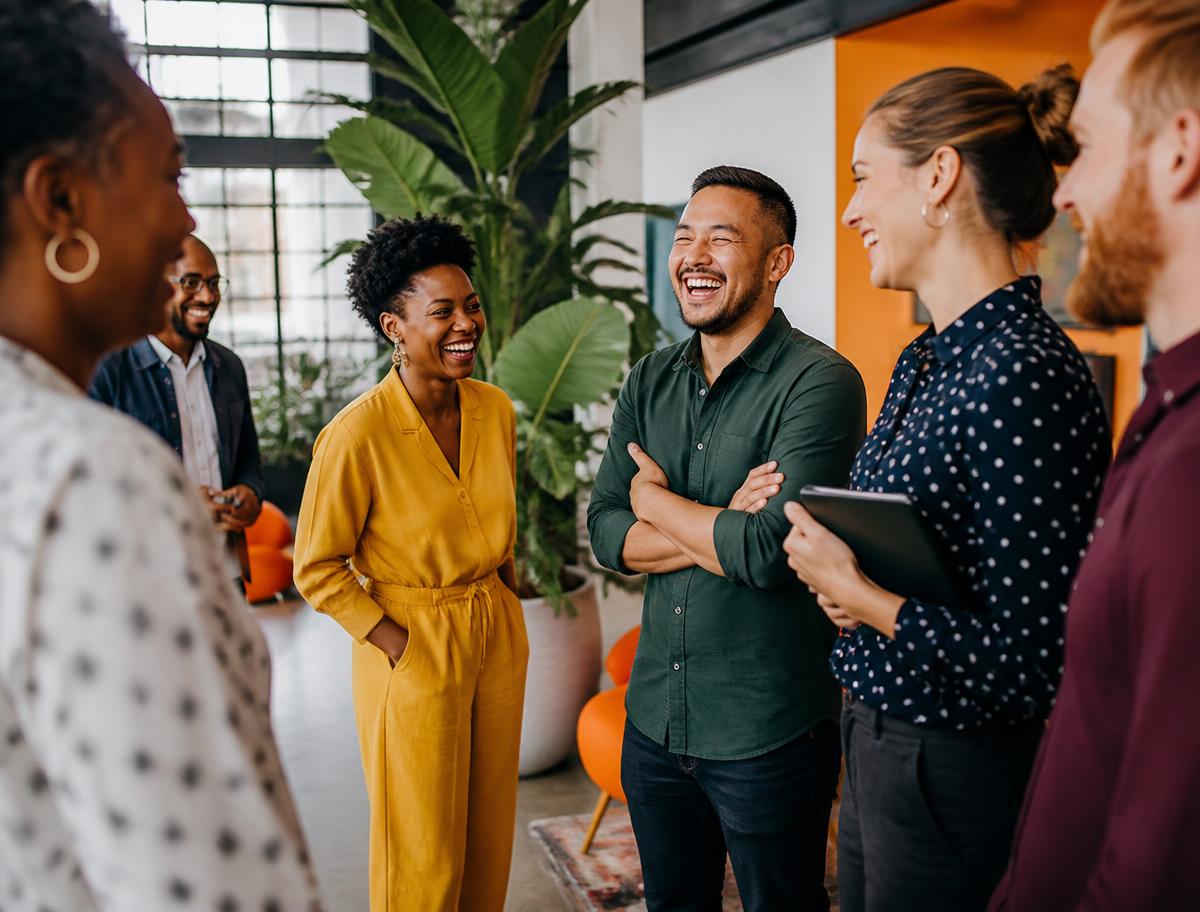 A hiring manager and candidate talking in a bright meeting room