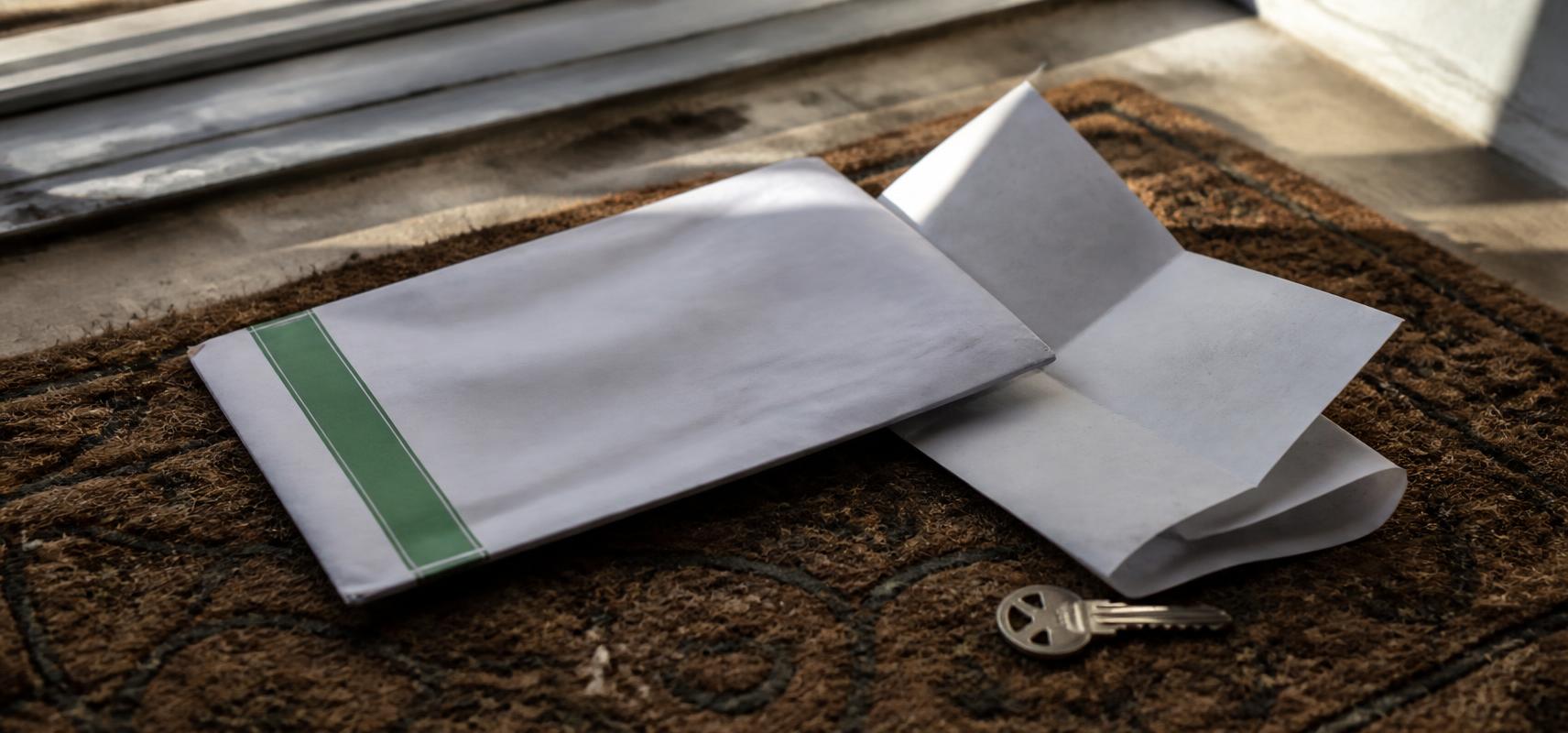 Close-up of a dated notice and certified-mail slip