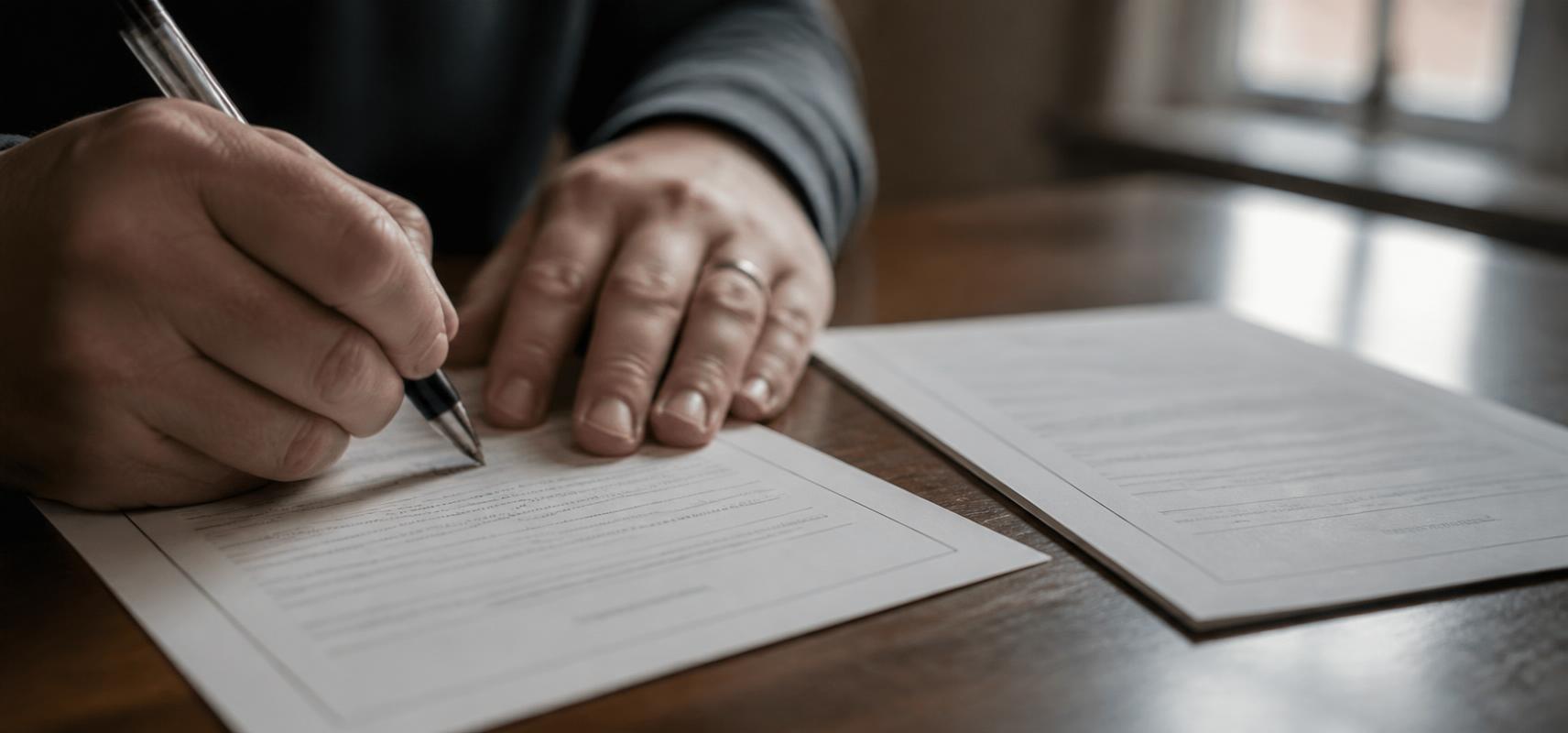 Close-up of a family court form being signed