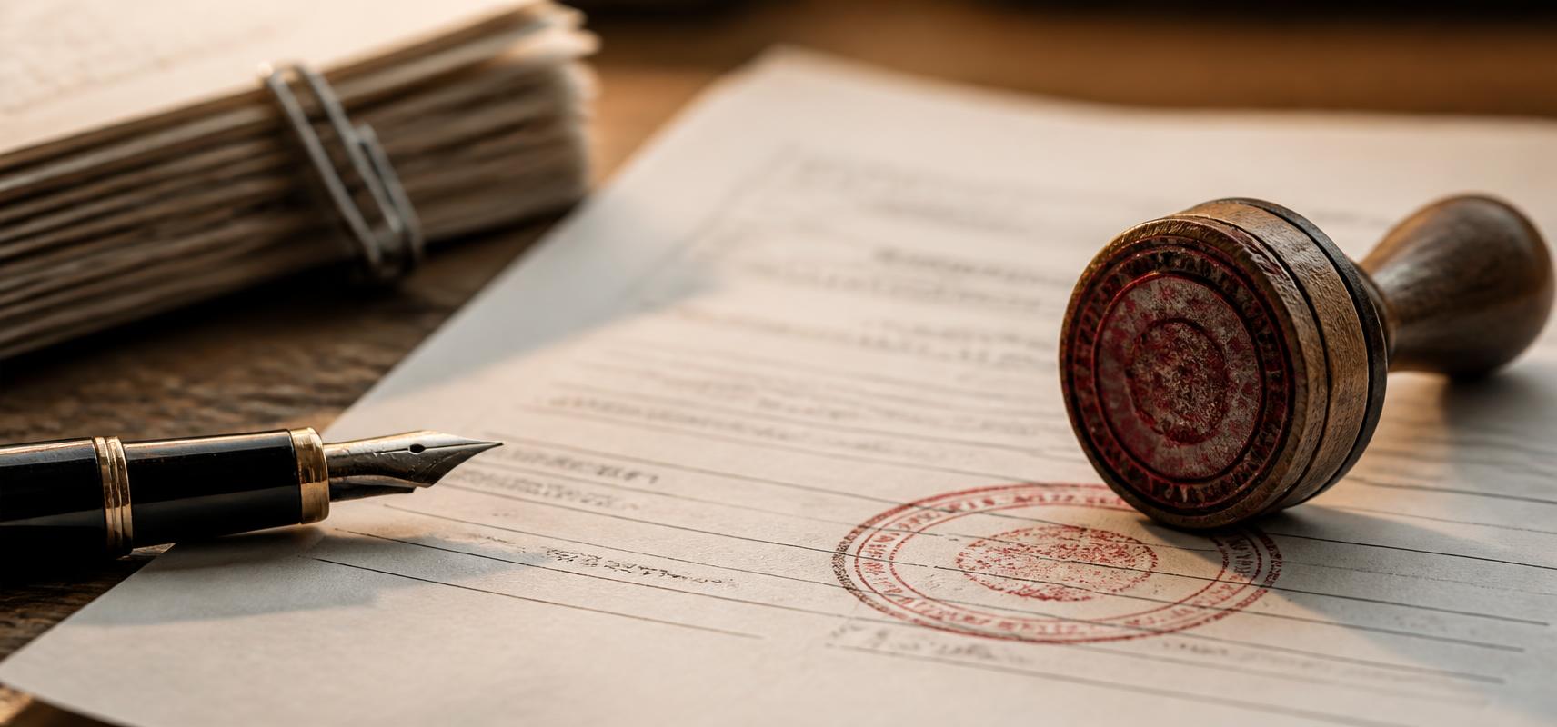Close-up of a stamp pressed onto a completed legal form