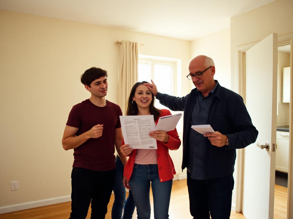 A landlord and tenant inspecting a room during a walkthrough