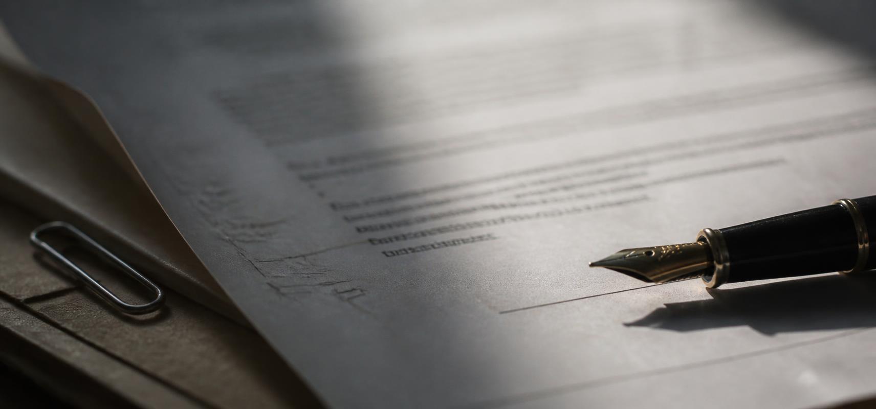 Close-up of a signature page being signed