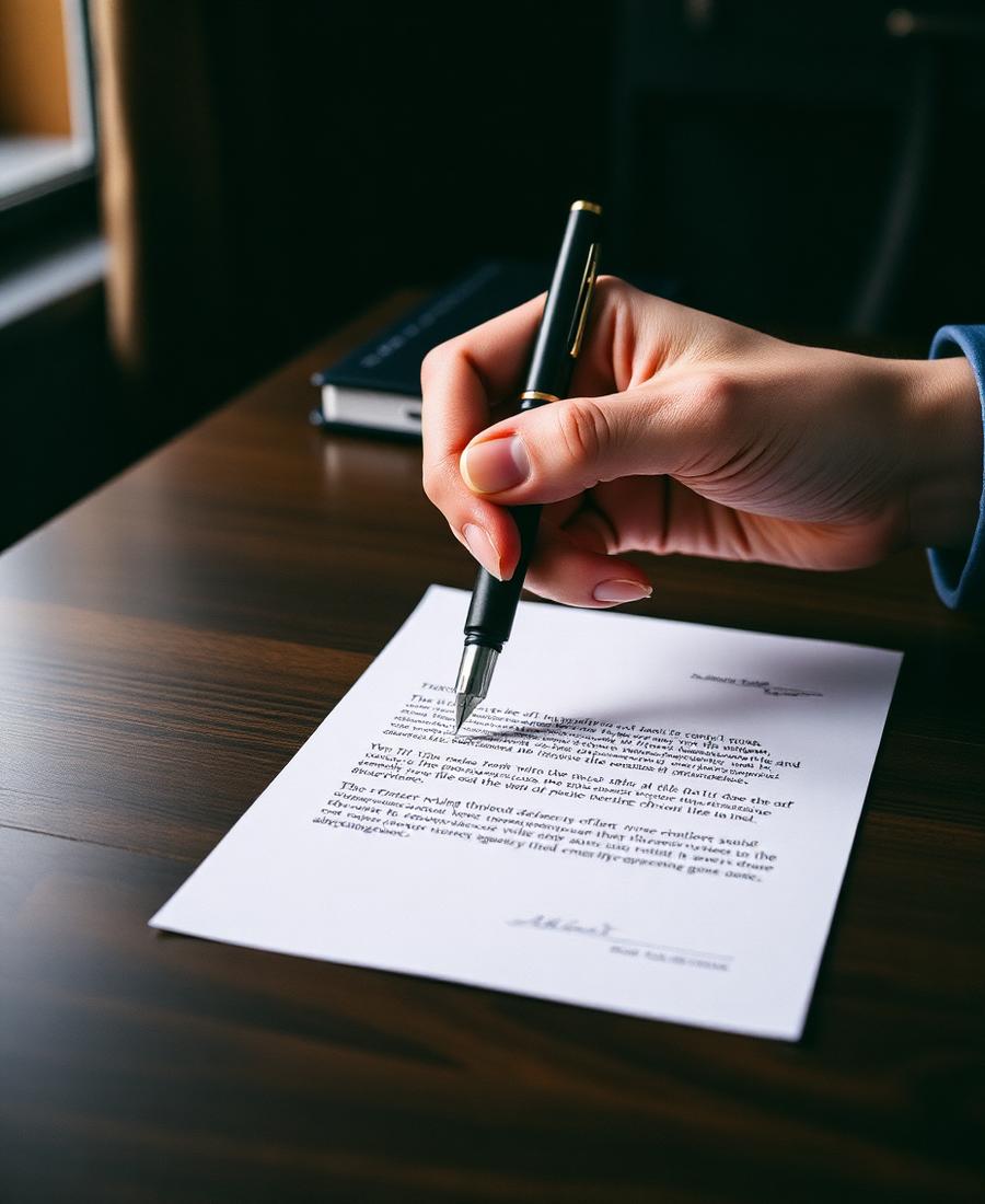 A hand signing the last page of a confidentiality agreement