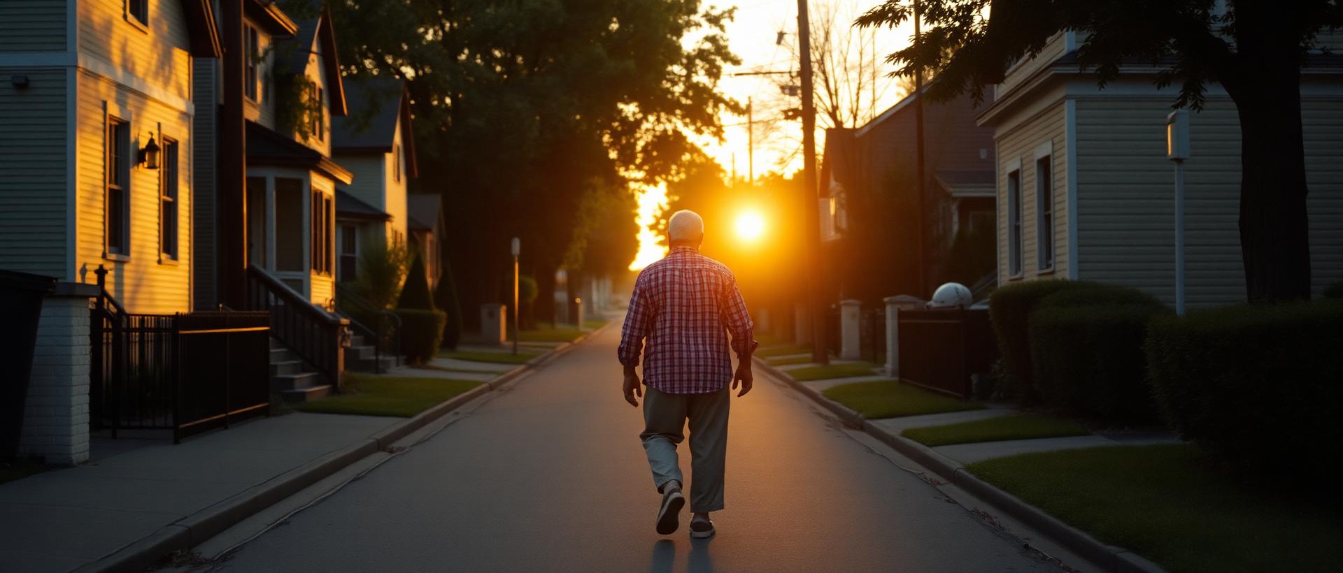 An older couple walking together on a quiet path