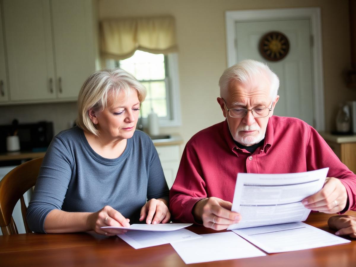 A family sitting together discussing paperwork at a table