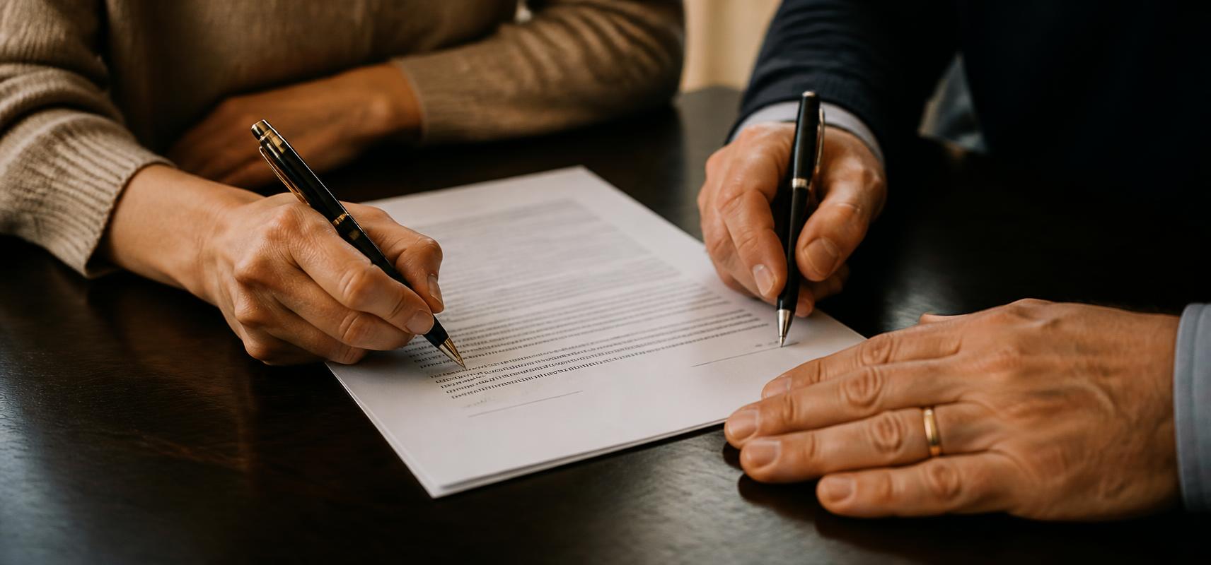 Close-up of witnesses signing a will