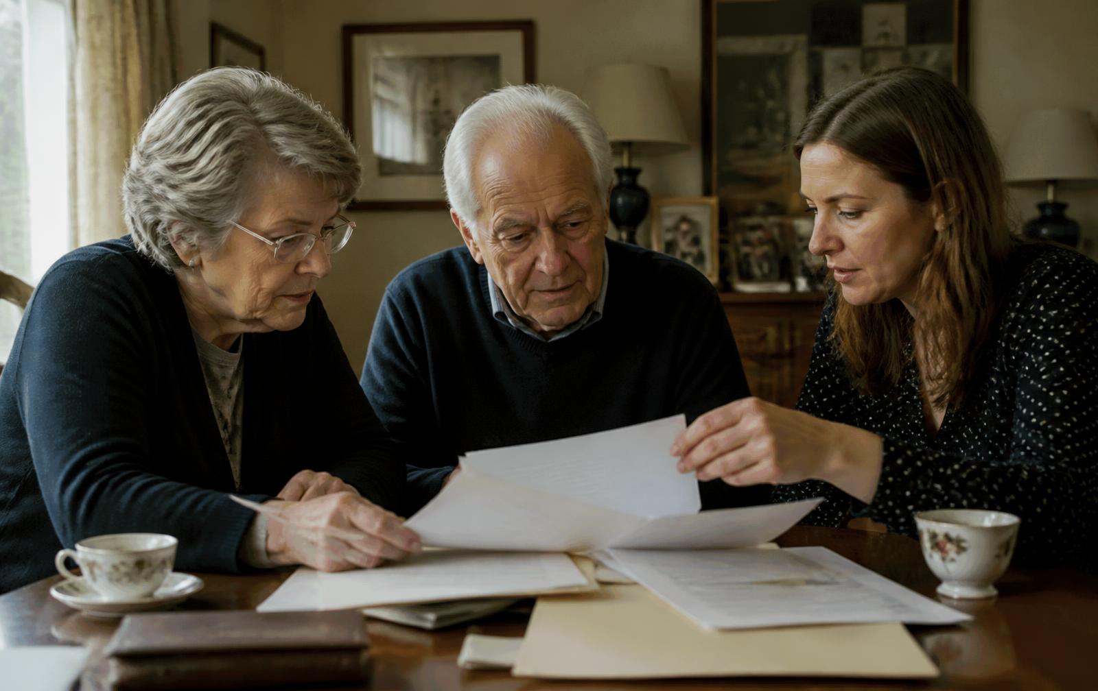 An older couple reviewing estate papers at home